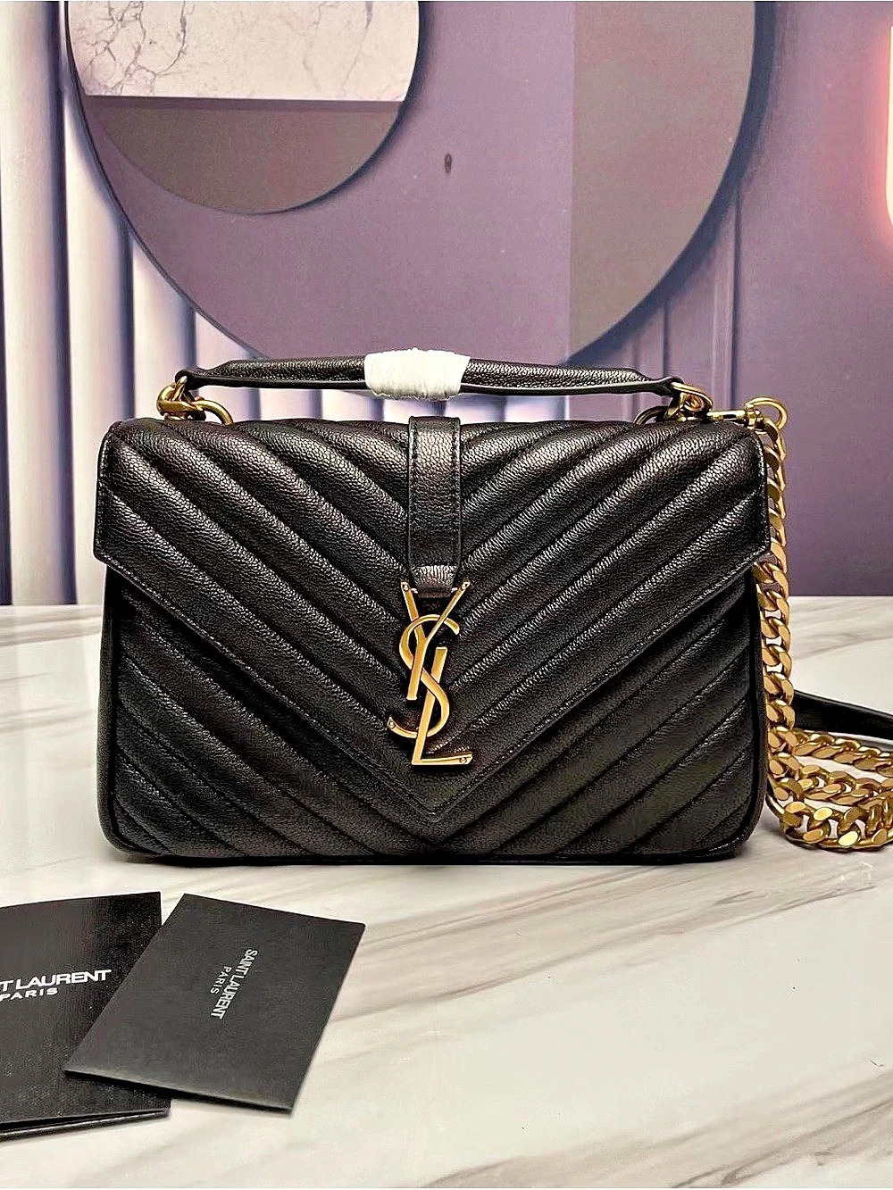 🥃YSL SAINT LAURENT MED COLLEGE BAG BLACK LEATHER